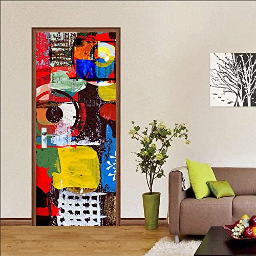 Türtapete Selbstklebend 3D Bunte Mauer Graffiti Türaufkleber Türposter Pvc Kindergarten Türplakat Abnehmbar Wasserdichte Türfolie Poster Stickers Für Schlafzimmer Wand Türdekoration 95 X 215 Cm