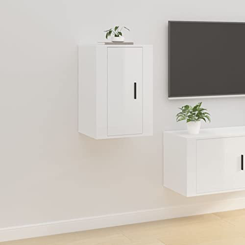 Mobile Porta TV a Parete Console Multimediale Mobile Libreria e Porta TV Armadietti Decorativi Bianco Lucido 40x34,5x60 cm Adatto per Ingressi, Corridoi, Disimpegni e Camere da Letto.