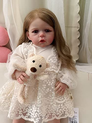 Zero pam 24 Zoll Reborn Mädchen Puppen Mit Kleid Lebensechte Babypuppen Realistisch Silikonbaby Mit Langen Haaren Neugeborene Puppen Sieht Echt Aus Reborn Toddler Weicher Körper