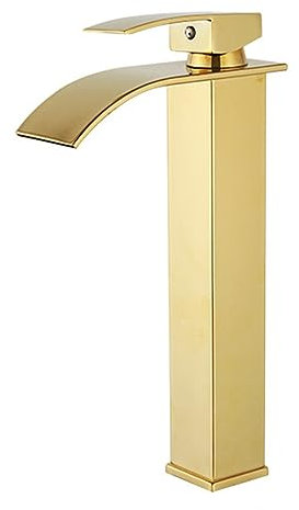 Robinet Salle de Bain Cascade Monotrou 1 Trou Robinet Cascade Lavabo Salle de Bain Inox Mitigeur Vasque à Poser,or,haut