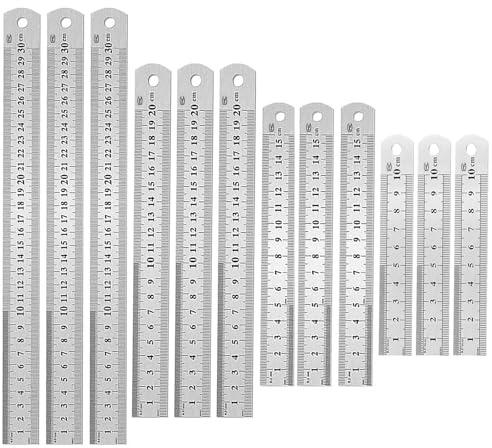 12 Stück Lineal aus Edelstahl, Metalllineal, doppelseitig, 10 cm, 15 cm, 20 cm, 30 cm, 12 Zoll, Präzisionslineal, gerade für Ingenieurwesen, Bildung, Büro, Zeichnung