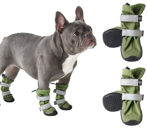 Spark Paws Wasserabweisende Hundeschuhe für mittelgroße und große Hunde, rutschfeste reflektierende Hundestiefel für Regen, Schnee, Wandern, 4er-Set - Green, B