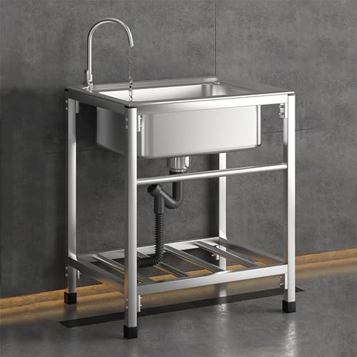 Lavello autoportante,Lavello in Acciaio Inox con Rubinetto Lavandino Commerciale 52x38x75cm Lavandino Camper per Cucina, Ristorante, Caffè, Garage, Interno, Esterno