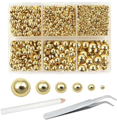TOAOB 5000 Piezas Medio Redondo ABS Perla de Imitación 2 a 8 mm Dorado Cuentas Planas de Resina para Manualidades DIY Fabricación de Scrapbooking