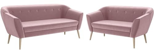 MEBLINI Mini Sofa Set 3-2 für Wohnzimmer - Mini Lounge für fünf Personen - Küchensofa - Sofa Klein - Sitzgarnitur - Polstergarnitur - Sofagarnituren - Doris - 3+2 - Rosa Samt