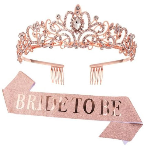 GIVBRO Strass Tiara Krone mit Kämmen Bride to Be Schärpe Braut Stirnband für Brautparty, Hochzeit, Junggesellinnenabschied, Einheitsgröße, Metalllegierung