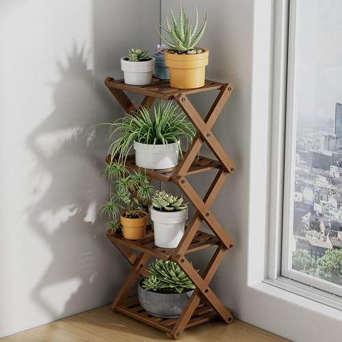 Zusammenklappbares Blumenregal, Balkon-Lagerregal, für Den Innenbereich Mehrschichtig Montagefrei Blumenregal Wohnzimmer Bodenstehender BlumentopfstäNder Sukkulenten-Blumentisch,B-19*23*54cm