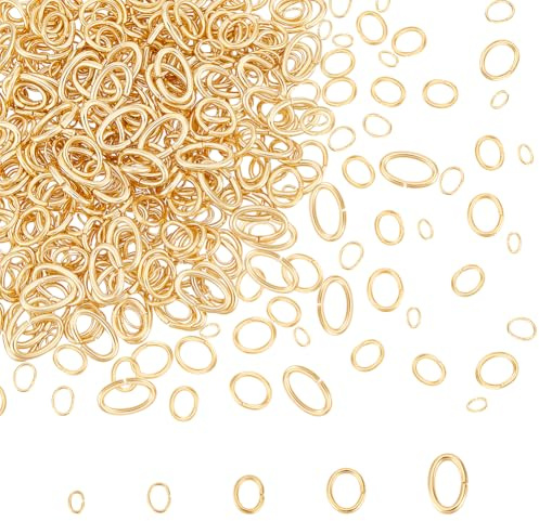 UNICRAFTALE About 500 Pcs 5 Sizes Stainless Steel Jump Rings Oval Jump Rings 18K Gold Plated Open Jump Rings for Jewelry Making DIY Craft Earring Bracelet Pendant Choker Making and Key Ring Chain