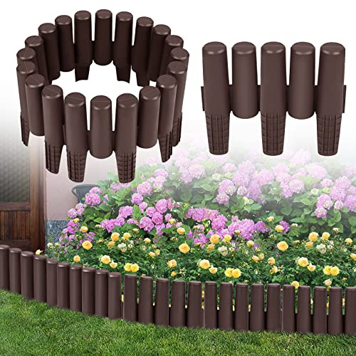 HENGMEI Bordo per aiuole in plastica, 2,8 m, in imitazione di legno, 10 pezzi, per recinzioni da giardino, colore marrone