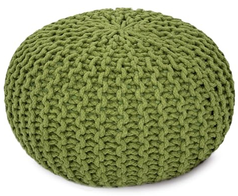 Amago home Sitzpouf Strickhocker Pouf Ø45 H30cm Bodenkissen Indoor Baumwolle nachhaltig recycelt Farbe grün