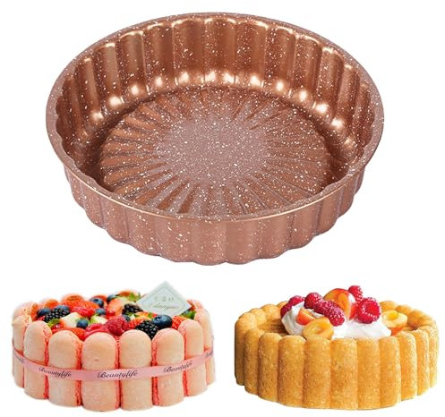 EASYLAVIE Moule a Charlotte 25cm Moule a Gateau Brioches 10 pouce Savarin Terre Cuite Moule à Gâteau Rond - en Aluminium