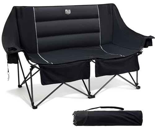 TIMBER RIDGE Campingstol, vikbar för 2 personer, 320 kg, lastbar hopfällbar soffa, hopfällbar stol, XXL, 2-sitsig campingsoffa med mugghållare och sidoficka, högt ryggstöd, fåtölj för utomhus, camping
