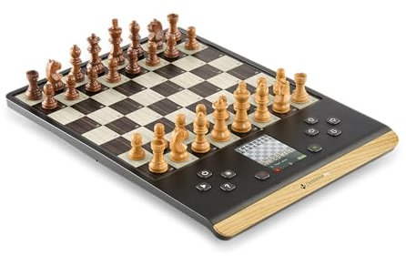 MILLENNIUM ChessGenius Pro Wood Edition chess computer - Elegant wooden look with real wooden pieces, user-friendly operation, mobile and versatile, ideal for hobby players with AI learning functions