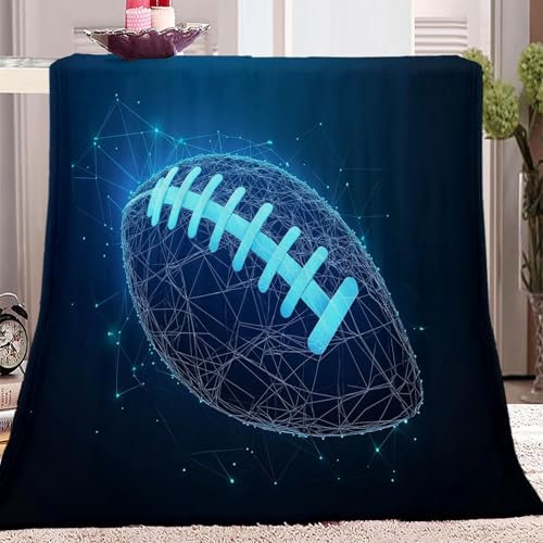 Decke Kuscheldecke Flanell Fleecedecke 150 x 200 cm Fantasie-American Football Design, Blau Wohndecke für Kinder Jungen Mädchen Zuhause Wohnzimmer Dekoration Couchdecke