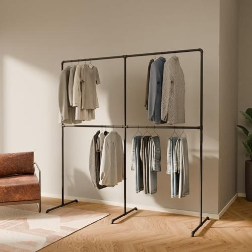 pamo Kleiderständer Schwarz – 195 x 194 cm – Industrial Design | Traglast 120 kg, Freistehend Garderobenständer, Pulverbeschichtet, Kratz- & Stoßfest, Einfache Montage