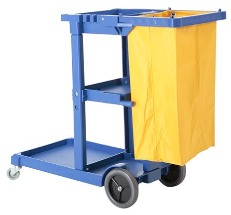Traditioneller kommerzieller Reinigungswagen mit 3 Ablagen, Reinigungswagen auf Rädern, Hausmeisterwagen, Housekeeping-Wagen für Hotels, Geschäfte, Schulen und Unternehmen,Blau