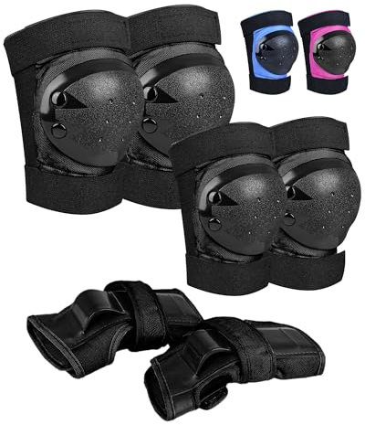 iMoebel Schützer Schonerset 6 in 1 Inliner Protektoren Set Kinder Schutzausrüstung, Verstellbare Knieschoner Ellenbogenschützer Handgelenkschoner für Skaten Fahren Roller Skateboard, Schwarz S