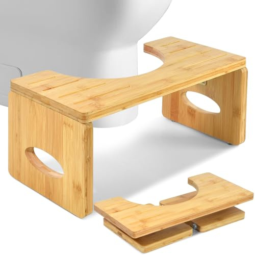 erdiegle Toilettenhocker Erwachsene Holz, Klappbarer WC Hocker für Erwachsene, Toilettenhocker Klappbar Bamboo 40 * 19.5 * 17.5CM (natürlich)