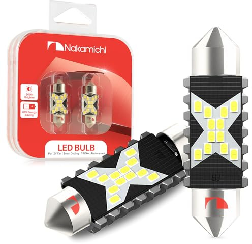 Nakamichi LED Bulb 578 C5W Festoon LED Bulbs CANBUS Error Free 12-SMD 2016 Chipsets 7000K Ice Blue Replacement for Car Interior Map Dome Courtesy License Plate Lights (Pack of 2) (Ice Blue, 31mm)