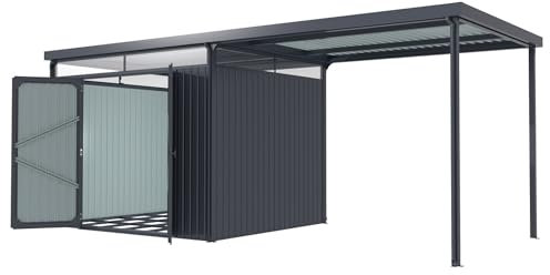 Pergart Gerätehaus “Rheinfelden 108 Schleppdach-Set” | inkl. Schleppdach & Fundamentrahmen | mit Lichtband & Schwingtür | witterungsbeständig & langlebig | 6,4 m² Grundfläche | Anthrazit