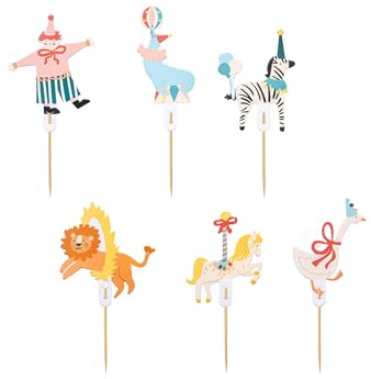 6 adornos para tartas con temática de circo, palillos para cupcakes y decoraciones de fiesta, suministros de cumpleaños de circo para niños
