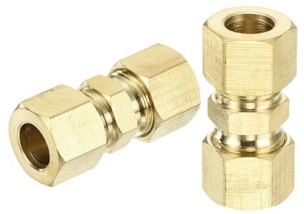 sourcing map 3Pcs Brass Compression Tube Fitting, 3/8 Tube OD x 3/8 Tube OD Connector Straight Coupling Adapter Union Fittings
