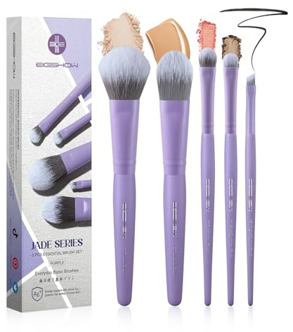 EIGSHOW Lot de 5 Pinceaux de Maquillage Professionnels - Poils aux Ions Argentés - Pinceaux Maquillages pour Fond de Teint, Poudre, Fard à Paupières, Eyeliner - Pour un Maquillage Quotidien (Violet)