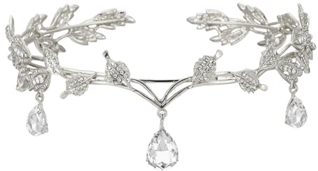 Elfen Schmuck Göttin-Tiara, Kristallperlen Kopfschmuck Silber