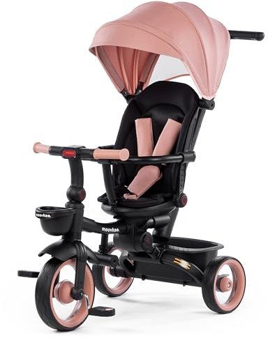 moovkee. Kinder Dreirad mit Schubstange ab 1 Jahr mit 360-Grad-Sitz – Rosa Multifunktional Laufrad mit 4 konfigurierbaren Optionen - Sicherheit für Ihr Kind Dank 3-Punkt-Gurt und Schutzbügel