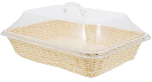 Alipis Cubierta De Alimentos a Prueba De Plagas Cubrir Cesta De Mimbre con Asa Cesta De Pan con Tapa Canasta De Comida Tejida Cestas De Pan para La Mesa Beige El Plastico Reutilizable