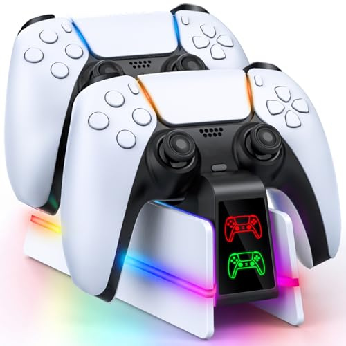 ZRZLMVP Twin PS5 Controller Charger RGB for PS5 Dualsense/Edge Controller | 2.5h Fast Charge, 9 RGB Light, Intelligent Chip, Upgrade Playstation 5 Charging Dock with Charge Cable & Led Light Indicator