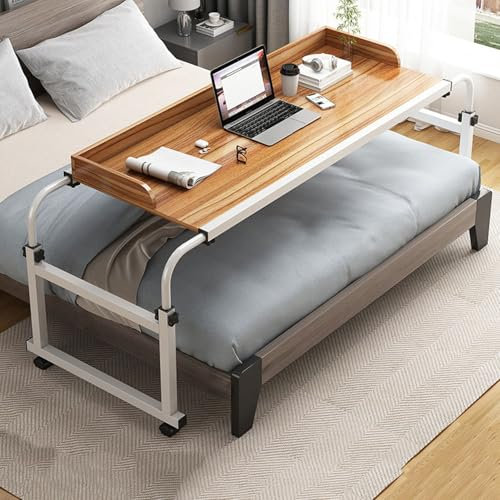 LIULIFEN Table de lit sur roulettes réglable, Bureau de lit réglable en Hauteur de 65 à 95 cm, Plateau Roulant pour Ordinateur Portable et écriture dans Le Salon pour Un Travail de détente