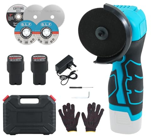 16.8V Mini Cordless Angle Grinder with 5 Cutting Discs and 2x2000mAh Batteries, 19500RPM 76mm Side Disc Mini Grinder Tool for Cutting, Polishing and Sanding