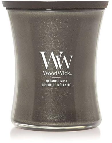 WoodWick Vela perfumada con mecha crepitante | Vela mediana de reloj de arena Melanite Mist | Velas de larga duración: hasta 60 horas | Regalos perfectos para mujeres