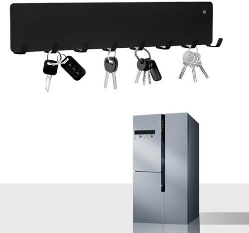 MiToBeLe Magnetic Key Holder for Frideg,Heavy Duty Strong Magnetic Key Hanger with 8 Hooks for Refrigerator,Magnetic Kitchen Utensil Holder for Metal Surface in Entryway,Garage,Pantry (Black)