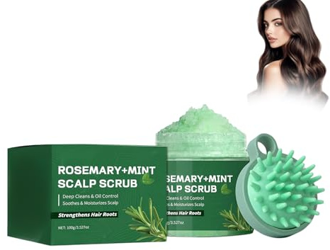 Wonsters Exfoliante para el cuero cabelludo, exfoliante para el cuero cabelludo con romero y menta, cuidado capilar nutritivo y desintoxicante con masajeador para el cuero cabelludo shampoo