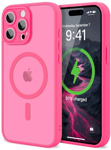 LAPOPNUT Coque Compatible avec iPhone 15 Pro Max Coque Compatible avec MagSafe en Silicone TPU Résistant aux Chocs et aux Rayures Case pour iPhone 15 Pro Max Rouge Rose