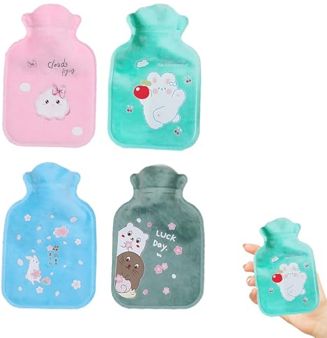Set di 4 Mini Borse dell'Acqua Calda, Borsa dell'Acqua Calda Piccola, per Bambini e Adulti, Ideale come Scaldino per le Mani, Perfetto per Viaggi e Giorni Freddi