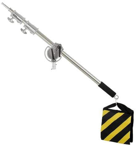 Support d'éclairage de 2,9 m avec kit en Acier Inoxydable, Bras Transversal avec Sac de Poids, Accessoires de Studio Photo, rallonge télescopique de 2,49 m(Only Boom Arm)