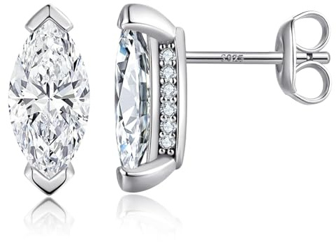 Orecchini a Bottone Marquise per Donna Uomo con Zirconi Cubici Diamanti Imitazione 7 mm Orecchini in Argento Sterling Gioielli Ipoallergenici per piercing all'orecchio