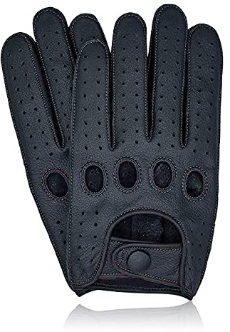 Swift Wear MEN'S CLASSIC DRIVING GLOVES SOFT GENUINE REAL GOATSKIN BLACK BROWN LEATHER GLOVES (Black, L)