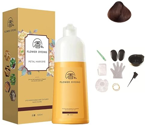 Japanisches Blütenblatt Rosenhaarfarbstoff Shampoo, langlebige und natürliche Haarfarbe Shampoo, nahrhaftes Haarfärbemittel, für graue Abdeckung, mildert und fügt Glanz (Brown)