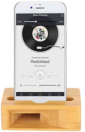 Ausla Amplificateur de Son en Bois pour Téléphone avec Support, Technologie de Boost Sonore, Station d'accueil pour Téléphone en Bois, Poli à la Main.