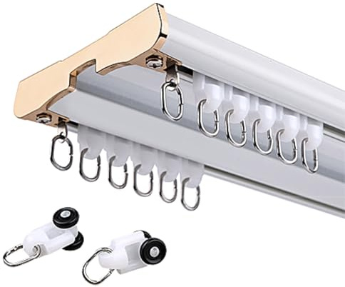 Binario per Tende Resistente, Binario per Tende a Soffitto Doppio con Accessori di Montaggio, per Soggiorno Divisorio(White,180cm/5.9ft)