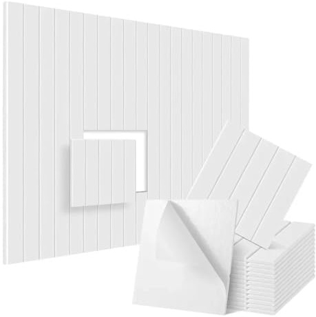 Soundproof Wall Panels 12 Pack Square Self-Adhesive Acoustic Panel Sound Proof Vertical Stripe Panels for Wall Ceiling Treatment 300x300x9mm(White)