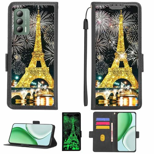 Aroepurt fodral kompatibelt med Cricket Outlast telefonfodral flipskydd [med härdat glas skärmskydd] [RFID-blockering] [Guldglitter + lysande] LPT-TT