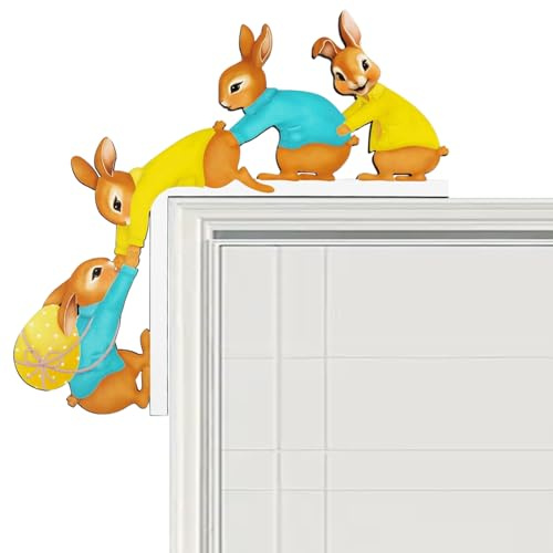 Dörrkarm dekoration påskdekoration trä påskhare, dubbelsidig tryckt påskdekoration dörrrätt, intressant hörndesign, lämplig för dörrar, fönster, kaminer, kylskåp, vardagsrum, hallar och kök