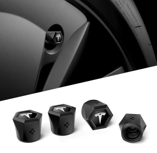Spigen [Lot de 4] Bouchons de Valve Magnétiques pour Pneus de Voiture | Model Y Juniper, 3 Highland, X, S, et Tous les Véhicules, Résistants à la Décoloration, Pour les Valves Schrader - Argent