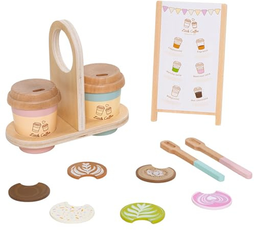 Set med träkaffe | Realistisk lekmat - Fantasy Kaffeleksak för barn | För förskolebarn, fester, födelsedagar, jul från 2 år och