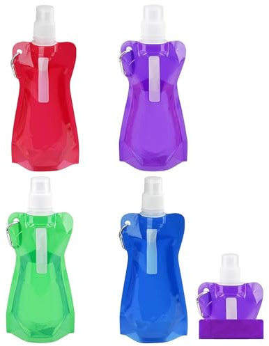 4 Stück Faltbare Trinkflasche 450 ML, Faltbare Wasserflasche, Wiederverwendbare Trinkflasche, Faltbares Trinkflasches mit Karabiner, Trinkflasches Faltbar für Outdoor-Sport, Radfahren, Wandern